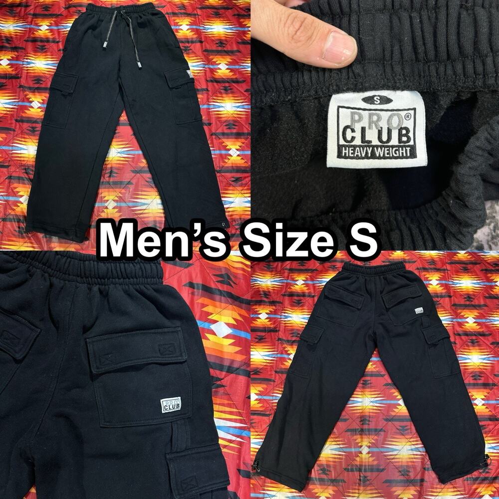 Pro Club Heavyweight Black Sweatpants Men's Small Drawstring Pockets Inseam 28”